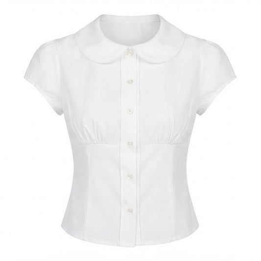 White short-sleeve blouse on a white background