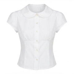 White short-sleeve blouse on a white background