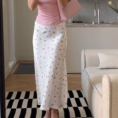 Aesthetic Floral Print Satin Skirt