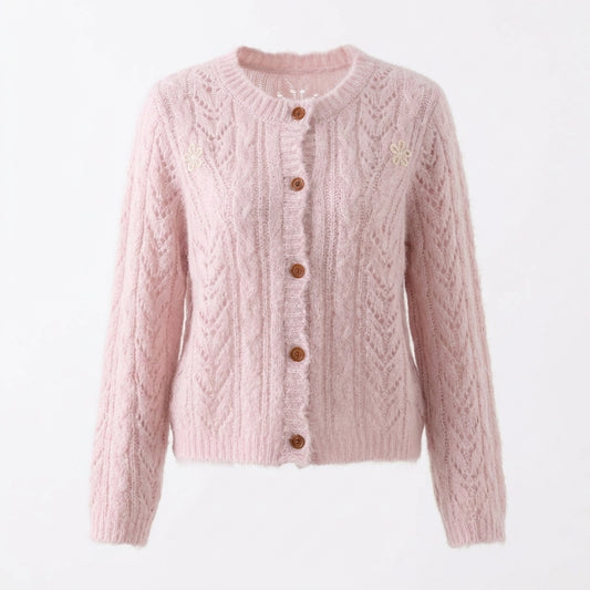 Aesthetic Flowers Details Knit Cardigan