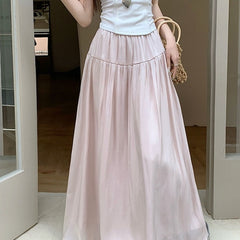 Aesthetic High Waist Solid Color Maxi Skirt