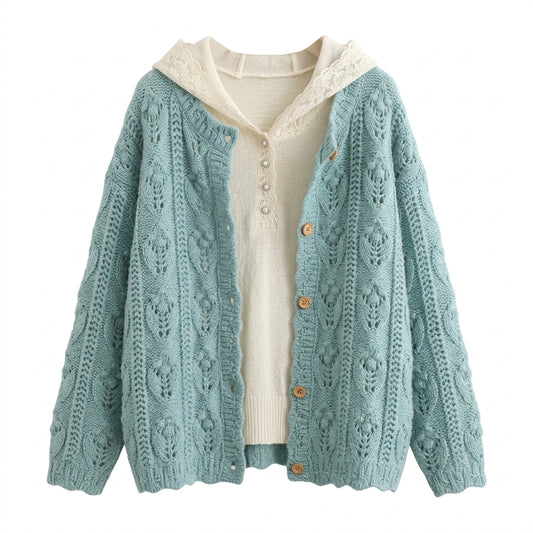 Aesthetic Hooded Cardigan Two Piece Set
