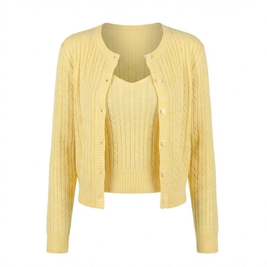 Aesthetic Knitted Cable Knit Cardigan Set - fairypeony