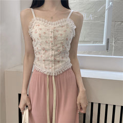 Aesthetic Lace Trim Floral Cami Top
