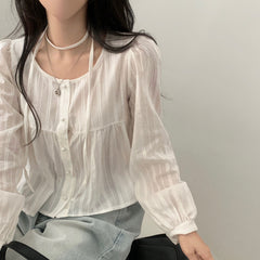 Aesthetic Ribbon Solid Color Striped Blouse