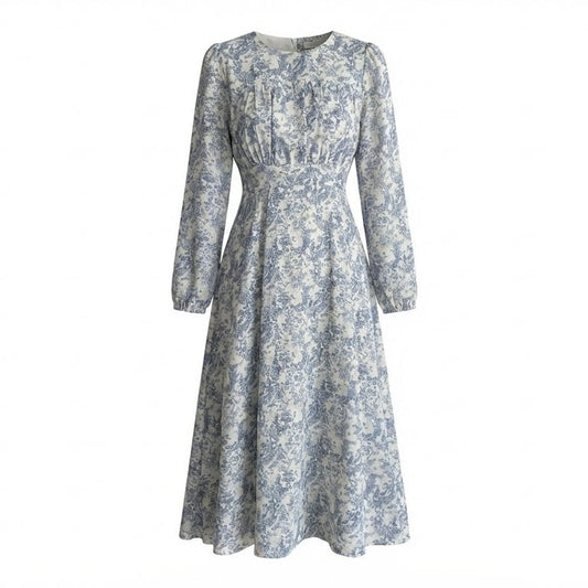 Aesthetic Round Neck Floral Maxi Dress - fairypeony