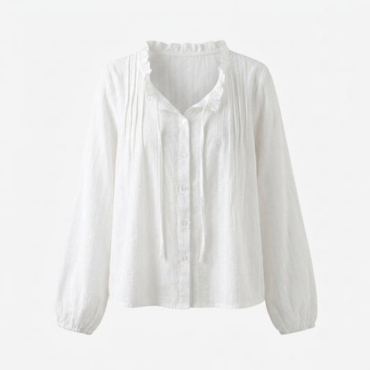 White blouse with long sleeves on a white background