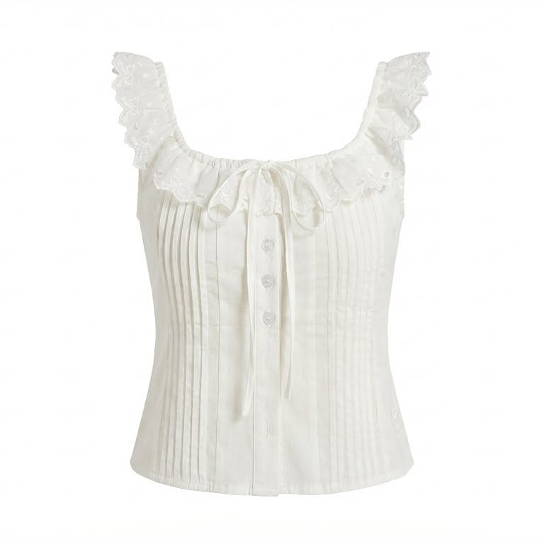 Lace Collar Blouse + Patchwork Ruffle Hem Skirt + Aesthetic Thick Heel Shoes + Aesthetic Print Tote Bag - fairypeony