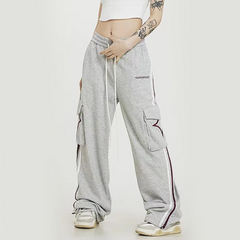 Big Pocket Stripe Drawstring Cargo Sweatpants - fairypeony