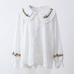 Embroidered Doll Collar Long Sleeve Blouse