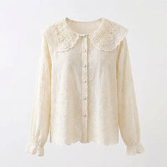 Lace Doll Collar Flared Sleeve Blouse