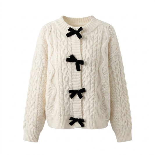 Bow Detail Loose Knit Cardigan