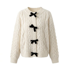 Bow Detail Loose Knit Cardigan