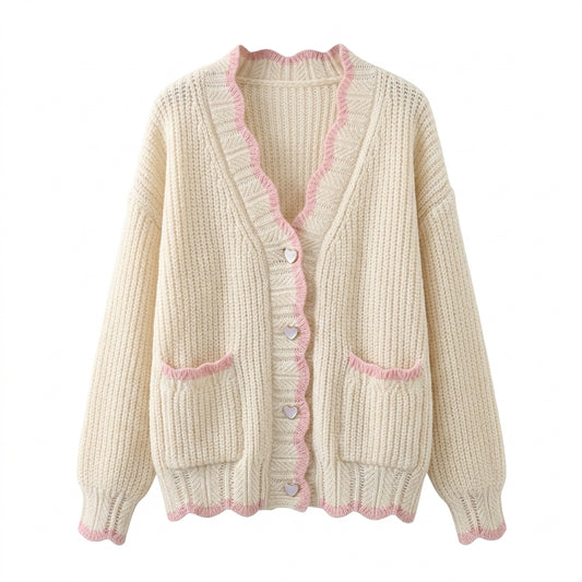 Aesthetic Heart Button Knitted Cardigan