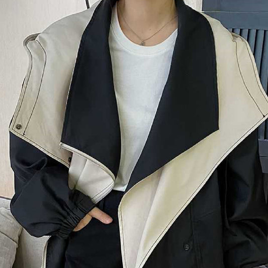 Color Block Splice Zip Up Fake Two Piece Jacket - fairypeony