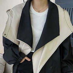 Color Block Splice Zip Up Fake Two Piece Jacket - fairypeony