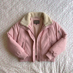 Lamb Wool Lapel Puffer Jacket – Short Chenille Zip-Up Winter Coat - fairypeony