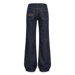 2000s Low-Rise Flared Jeans with Gold Letter Embroidery