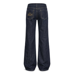 2000s Low-Rise Flared Jeans with Gold Letter Embroidery – Dark Blue