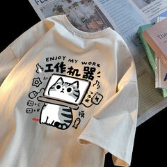 Cute Kitten Print Laptop Oversized T-shirt