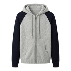 2000s Color Block Zip-Up Hooded Knit Cardigan – Raglan Sleeves, One Size