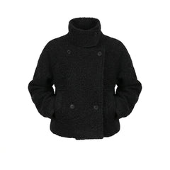 Short Woolen Coat – Double-Breasted Cotton-Lined Tweed Jacket in White and Black