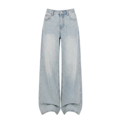 Washed Tie-Flower Jeans – High-Waist 3D Draped Wide-Leg Denim in Sea Salt Blue XS–XL