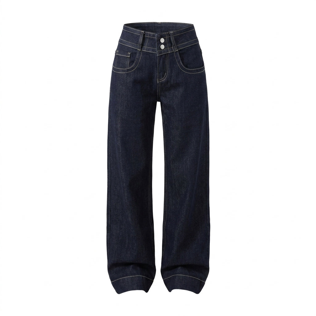 Vintage Double Buckle Low-Waist Flared Denim Jeans – Retro Slimming Flare Jeans - fairypeony