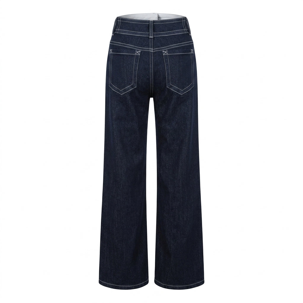 Vintage Double Buckle Low-Waist Flared Denim Jeans – Retro Slimming Flare Jeans - fairypeony