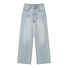 Washed Tie-Flower Jeans – High-Waist 3D Draped Wide-Leg Denim in Sea Salt Blue XS–XL