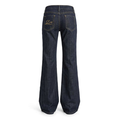 2000s Low-Rise Flared Jeans with Gold Letter Embroidery