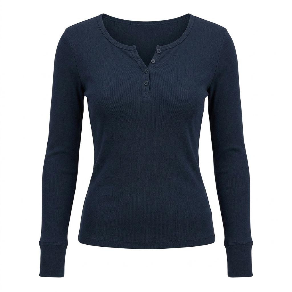 2000s Long Sleeve Striped Knit Henley Top