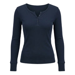 2000s Long Sleeve Striped Knit Henley Top
