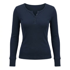 2000s Long Sleeve Striped Knit Henley Top