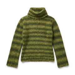 2000s Green Stripe Knit Sweater – Turtleneck Cowl Neck, S–L