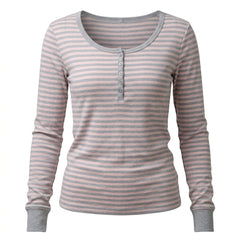 2000s Long Sleeve Striped Knit Henley Top