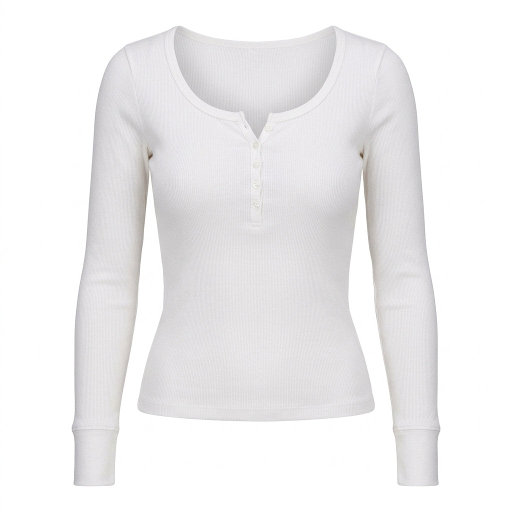 2000s Long Sleeve Striped Knit Henley Top