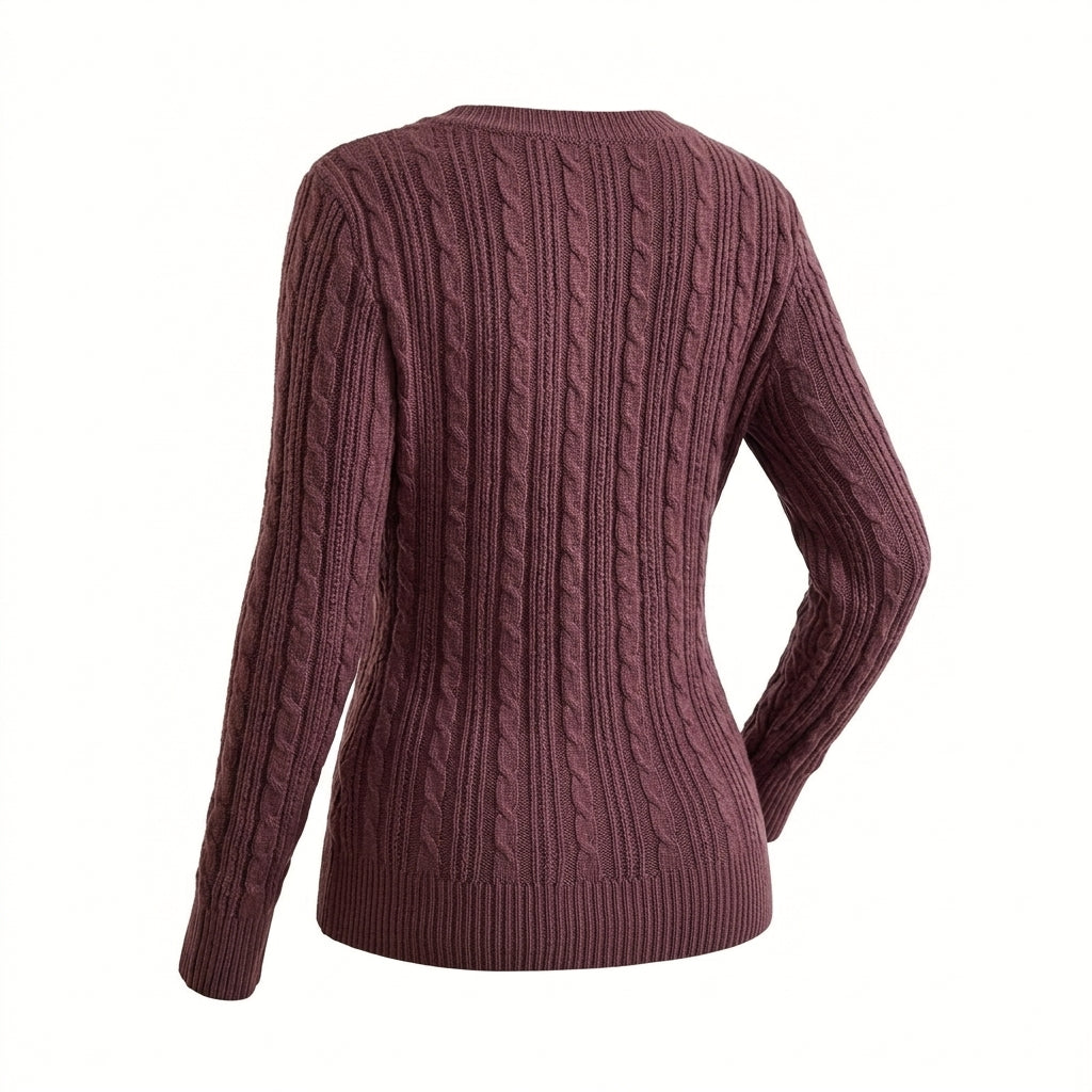 2000s Deep V-Neck Cable Knit Slim Pullover Sweater