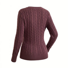 2000s Deep V-Neck Cable Knit Slim Pullover Sweater
