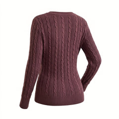 2000s Deep V-Neck Cable Knit Slim Pullover Sweater – Burgundy S–L