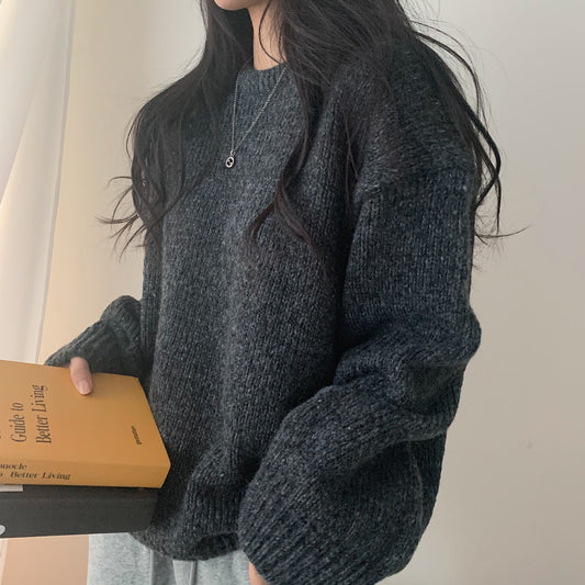 Dark Academia Round Neck Pullover Sweater - fairypeony