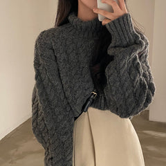 Dark Academia Turtleneck Cable Knit Sweater - fairypeony