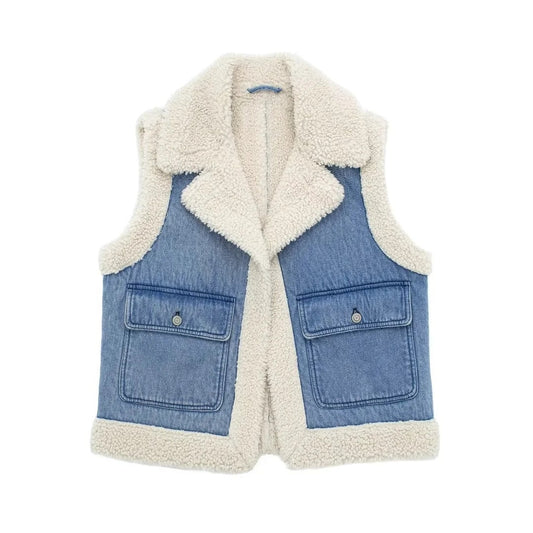 Denim Lamb Wool Sleeveless Jacket - fairypeony