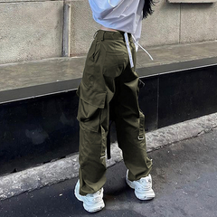 Detachable Strap Zip Fly Cargo Pants - fairypeony