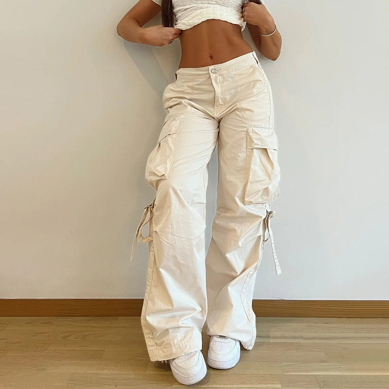 Drawstring Pocket Loose Cargo Pants - fairypeony