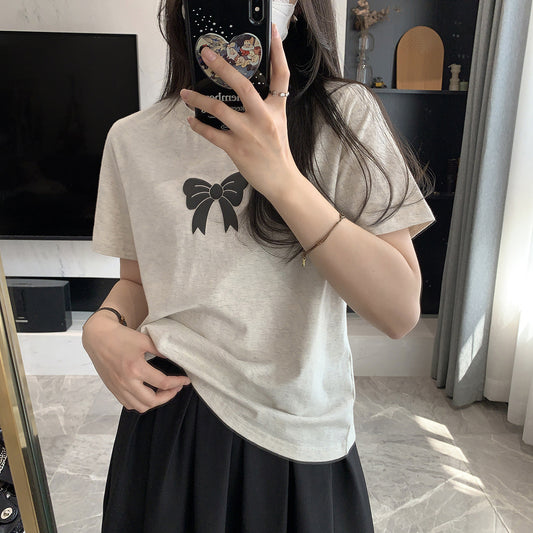 Embroidered Bow Short Sleeve Tee