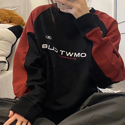 Embroidery Letter Contrast Color Raglan Sweatshirt - fairypeony