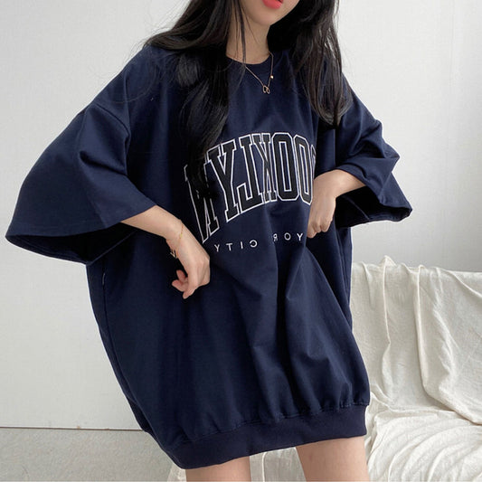 Embroidery Letter Oversized Half Sleeve Tee