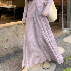 Fairy Solid Color Elastic Waist Maxi Skirt