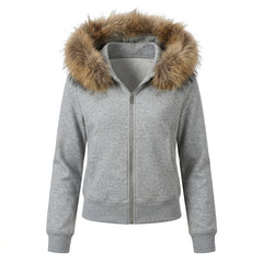 Faux Fur Collar Zip-Up Hoodie
